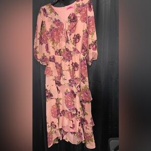 Betsey Johnson Pink Floral Ruffled Maxi Dress